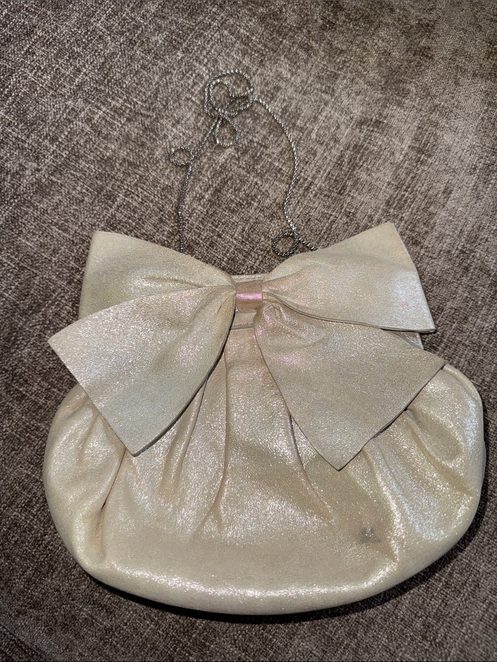 Stuart Weitzman Ivory Shimmer Bow Crossbody Bag